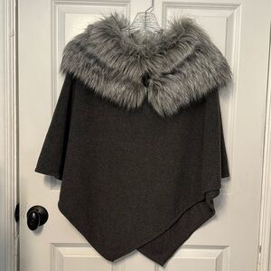 OS Faux Fur Gray Fleece Poncho